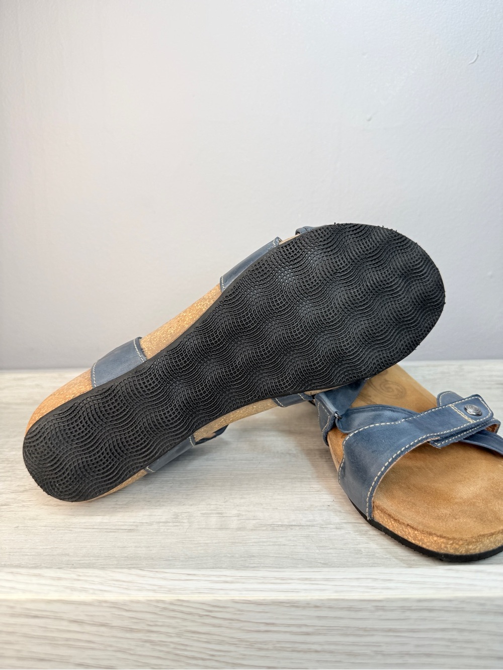 Taos Footwear Blue Leather Strappy Wedge Sandals - Picture 9 of 14